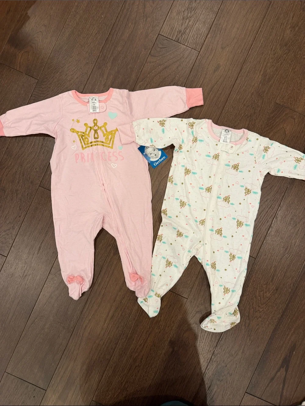 Gerber Baby Girl Pair of Princess Zip Onesies 0-3 Months - C39-122